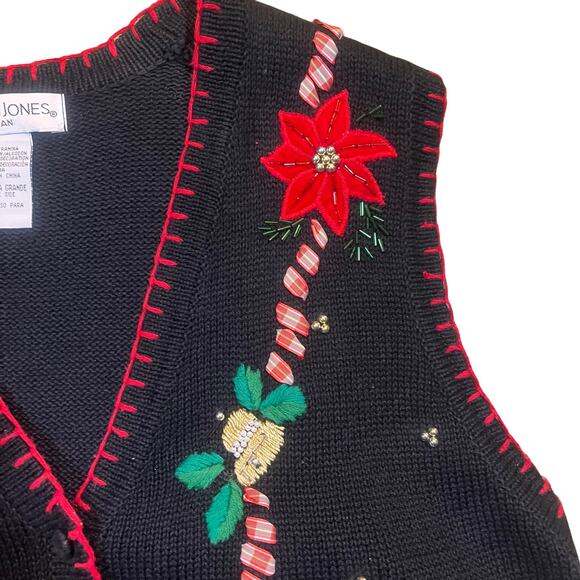 Vintage Victoria Jones Women 1x  Sweater Vest Christmas Embroidered V-Neck - Picture 1 of 5